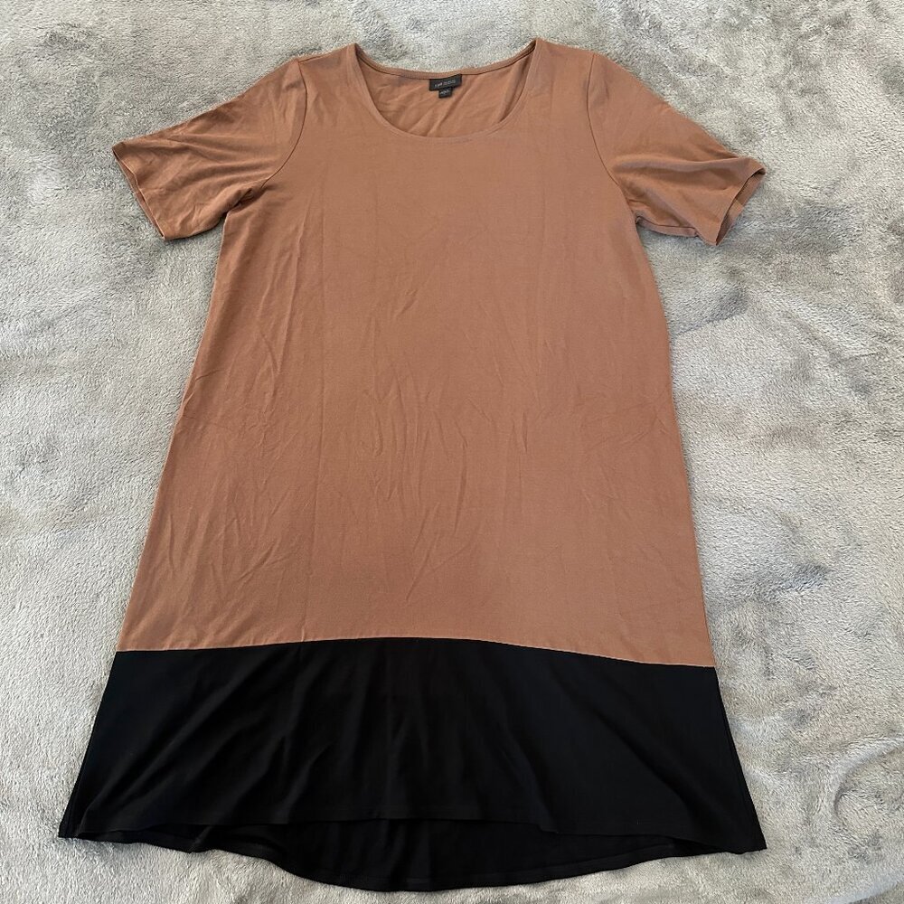 J. Jill Wearever Collection Short Sleeve Swing Dress Women's LARGE Brown Black